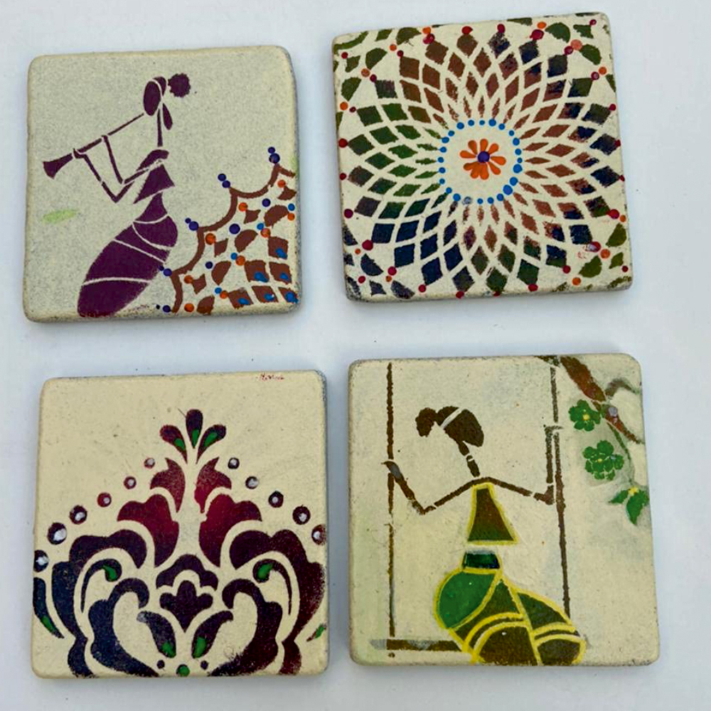 Stonestories Marble Coasters - Multicolour Designer African Tribal and Mandala Art Natural Stone Table, Glass and TeaCoffee Coasters for Home and Gifting (1)