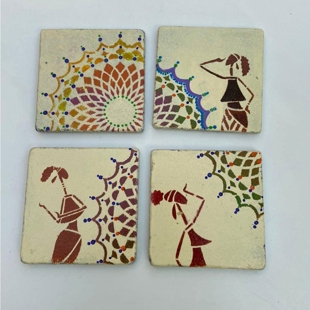 Stonestories Marble Coasters - Multicolour Designer African Tribal and Mandala Art Natural Stone Table, Glass and TeaCoffee Coasters for Home and Gifting (2)